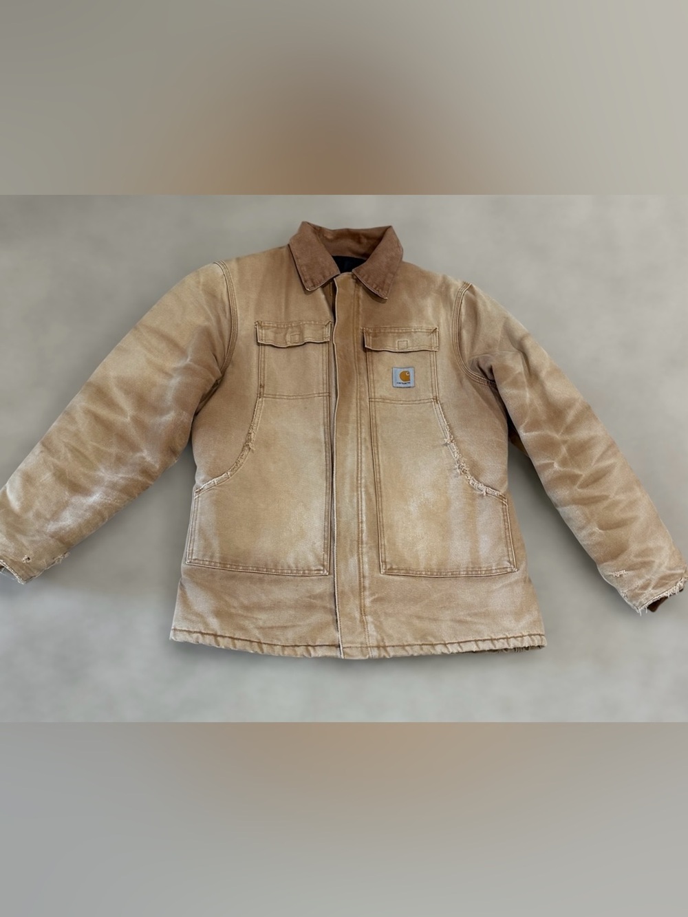 Vintage 90s Carhartt Work Jacket Diamond Quit Lined Workwear Distressed L-XL